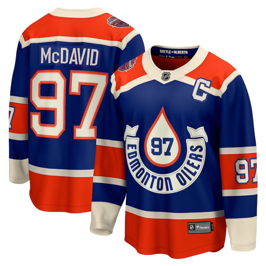 Men Edmonton Oilers #97 Connor McDavid Fanatics Branded Royal 2023 NHL Heritage Classic Premier Breakaway Player Jersey->edmonton oilers->NHL Jersey